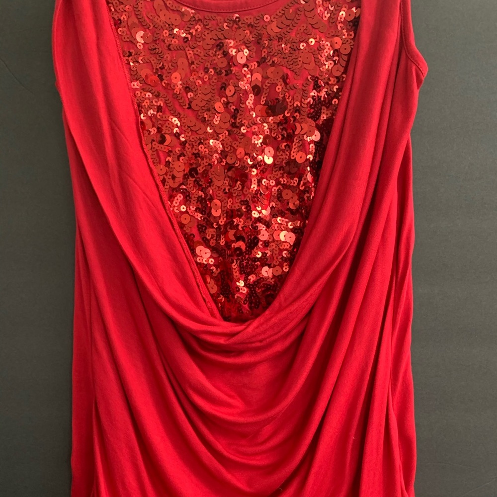 NY&Co Red Sequin Drape Front Dressy Top